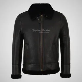 VOSTOK Men's B3 Sheepskin Flying Jacket Black Fur Shearling Jacket