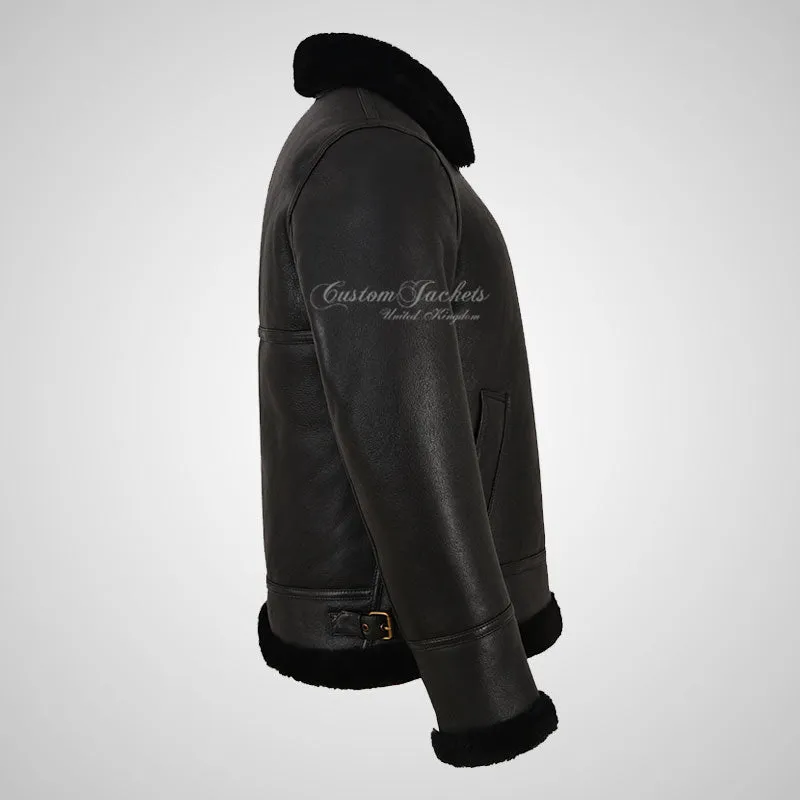 VOSTOK Men's B3 Sheepskin Flying Jacket Black Fur Shearling Jacket
