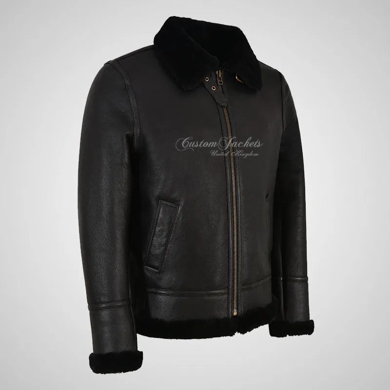 VOSTOK Men's B3 Sheepskin Flying Jacket Black Fur Shearling Jacket