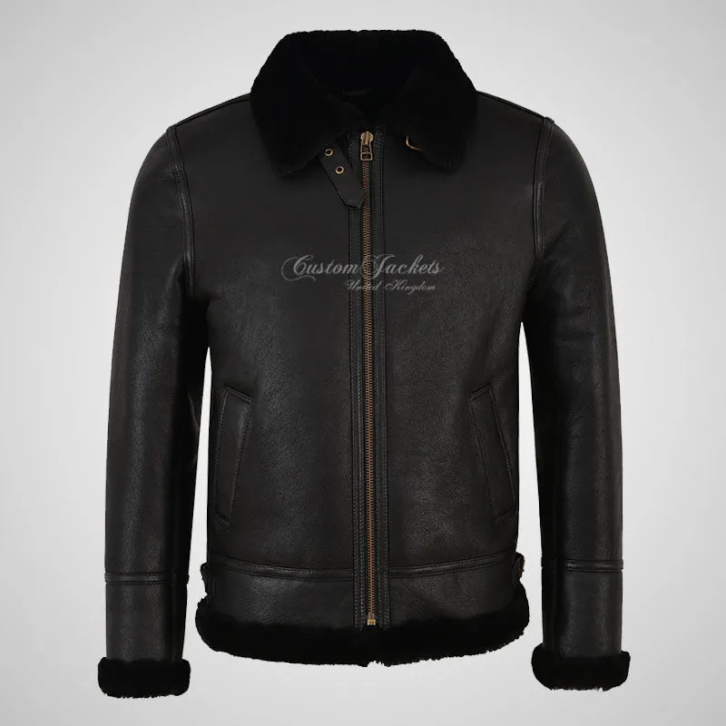 VOSTOK Men's B3 Sheepskin Flying Jacket Black Fur Shearling Jacket