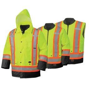 Waterproof 6-in-1 Safety Parka, High Visibility Lime-Yellow, X-Large