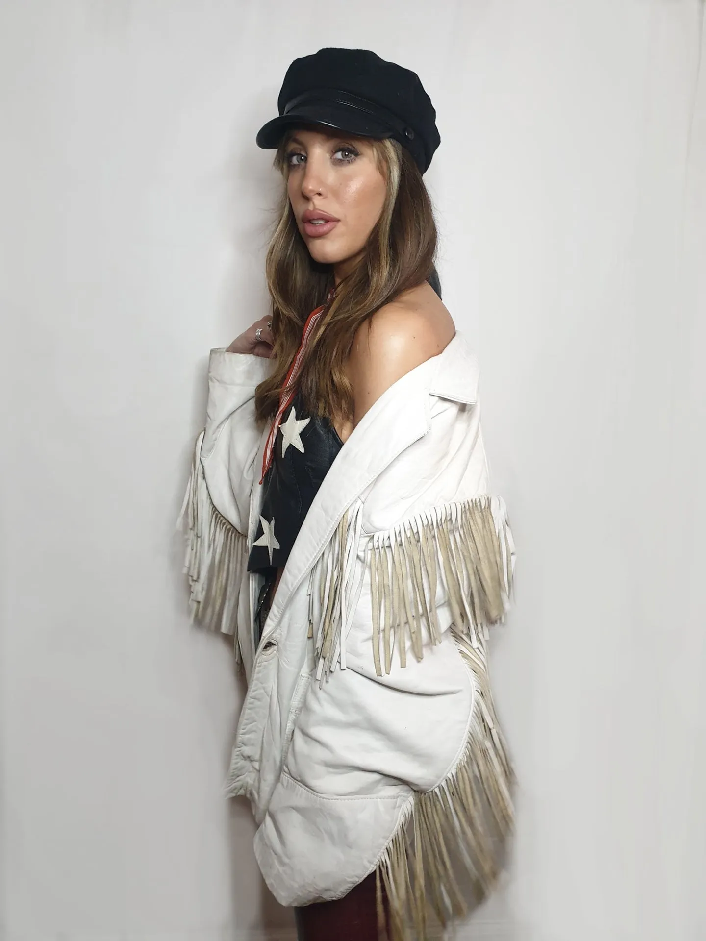 White leather fringed western jacket - unisex
