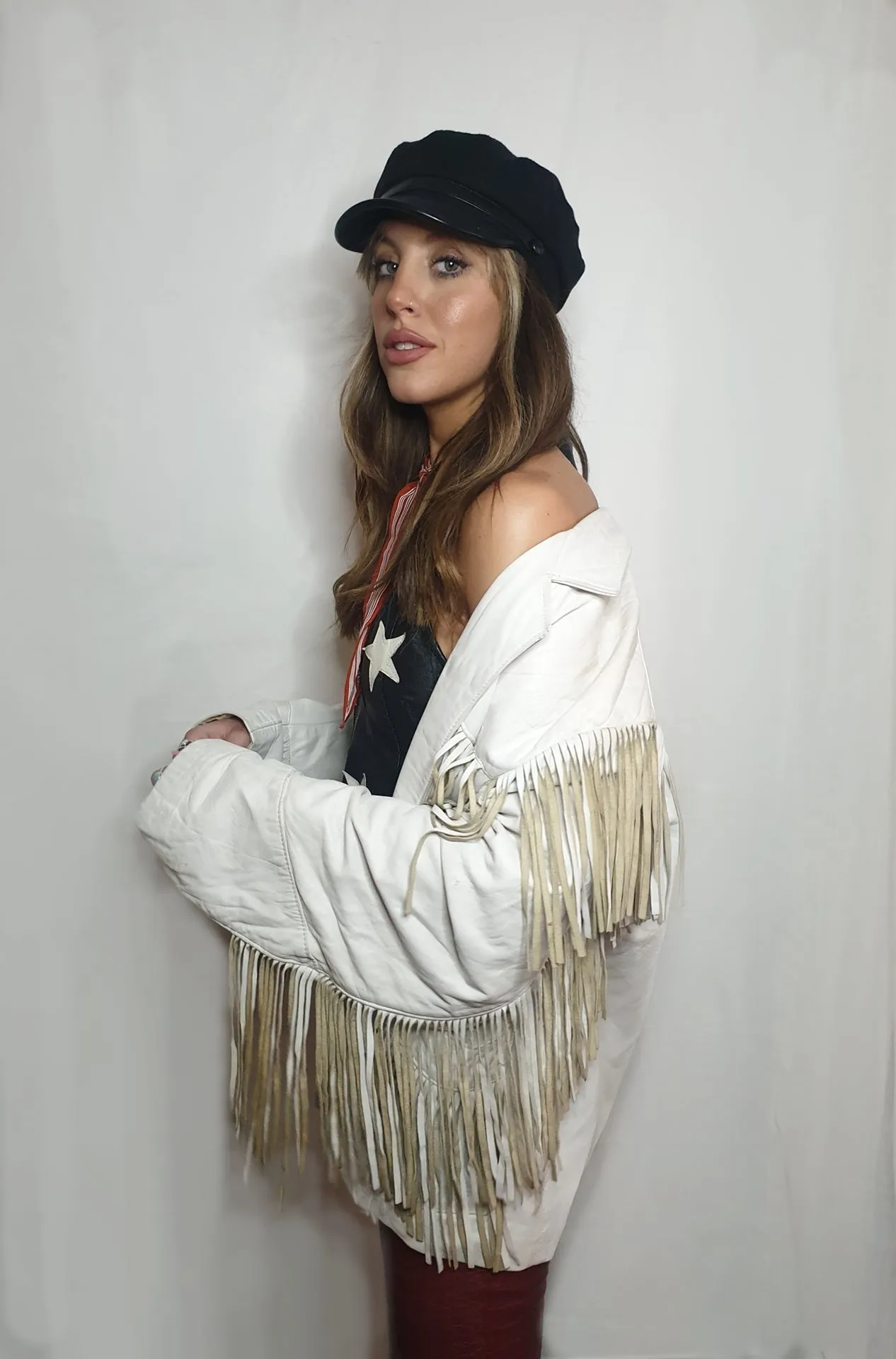 White leather fringed western jacket - unisex