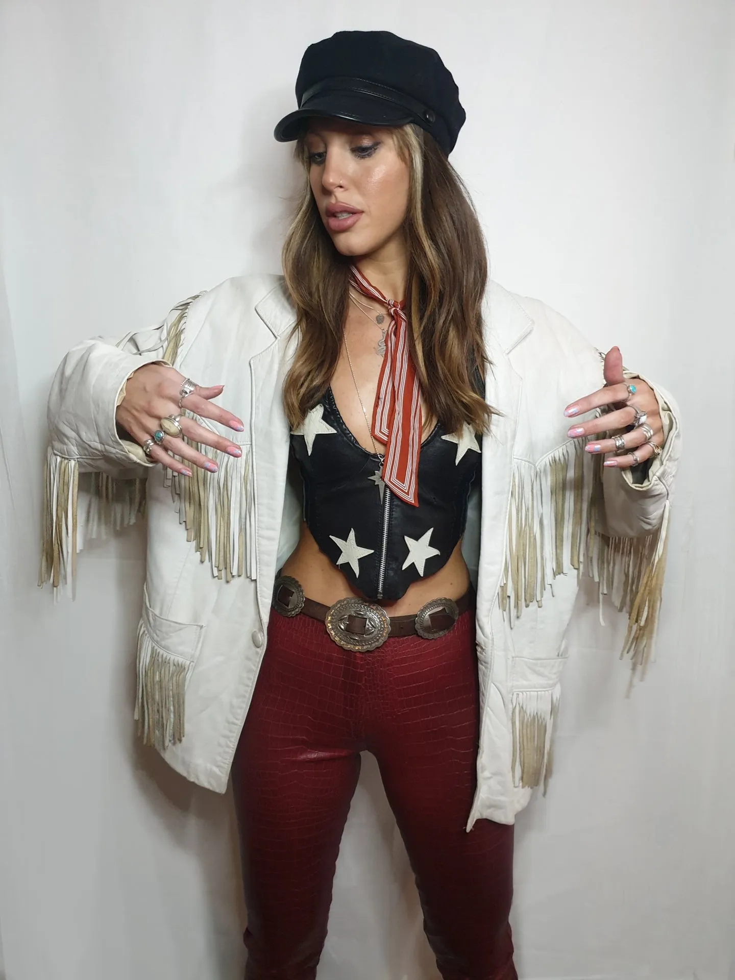 White leather fringed western jacket - unisex