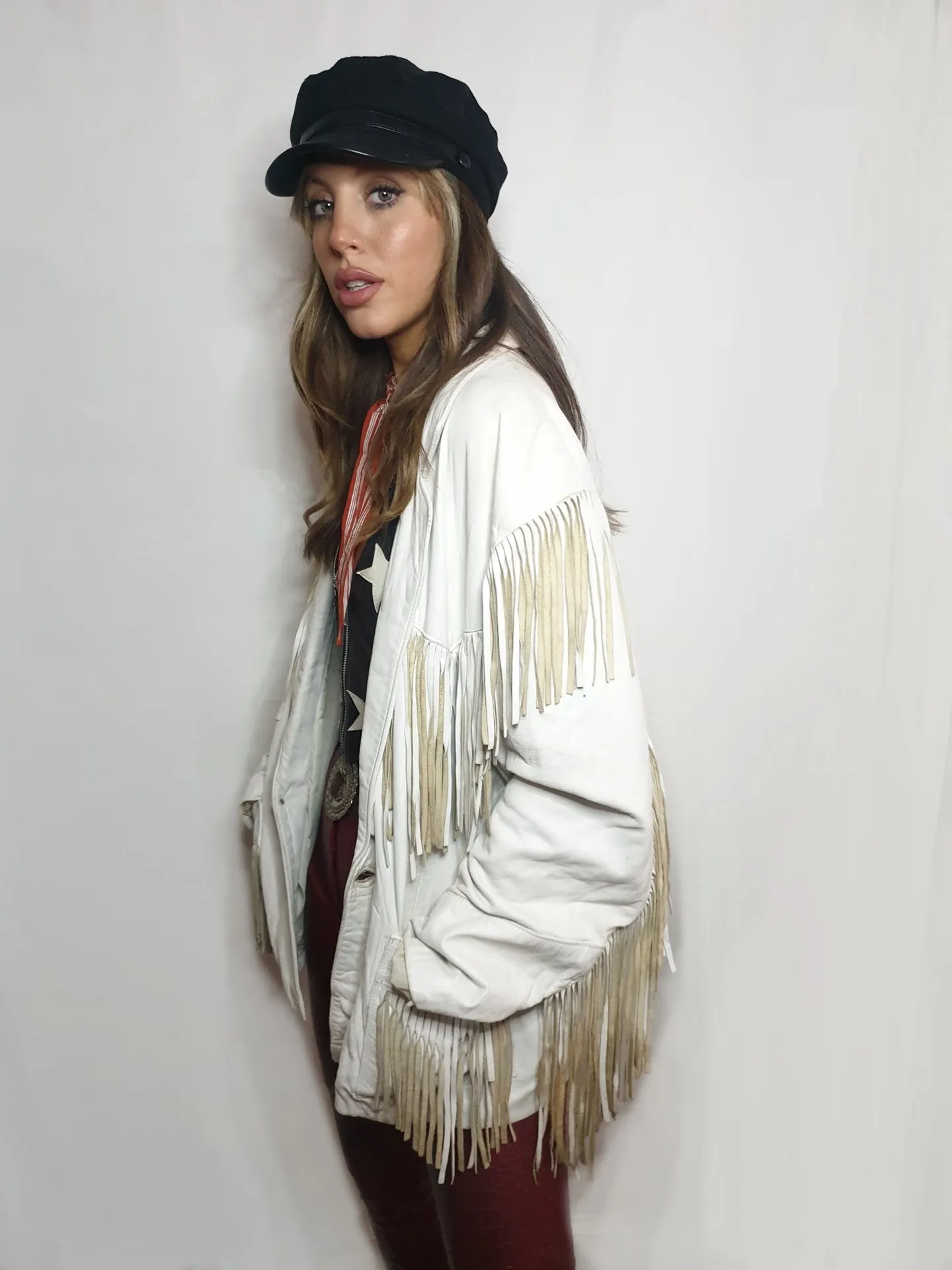 White leather fringed western jacket - unisex