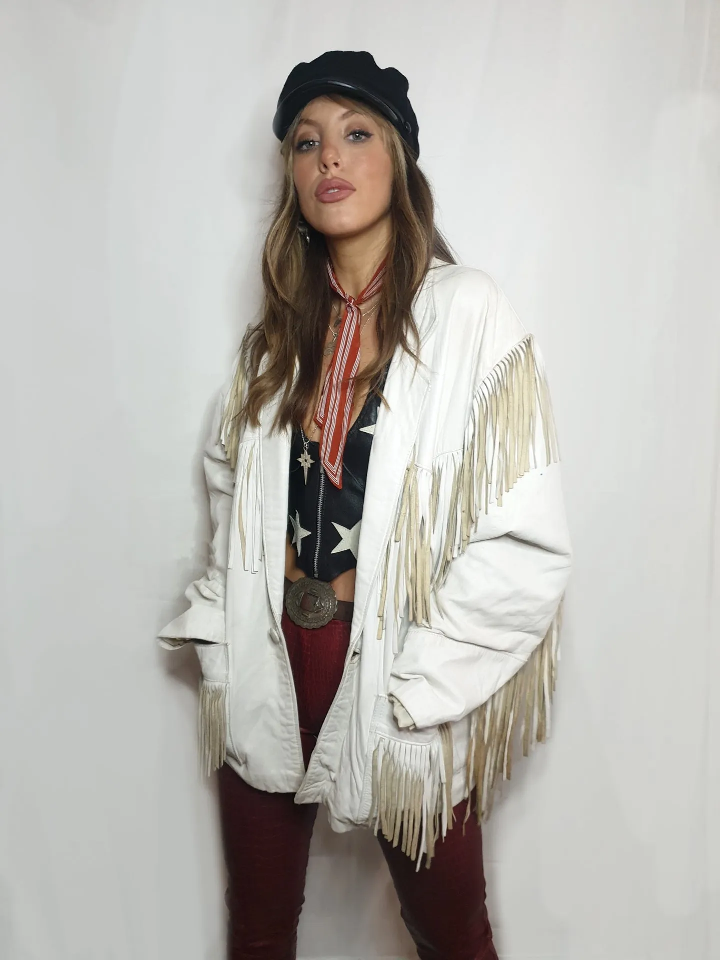 White leather fringed western jacket - unisex