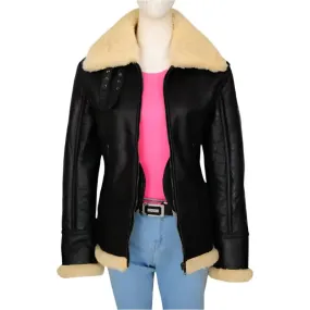 Women's Black Shearling B3 Bomber Jacket - Stylish & Warm