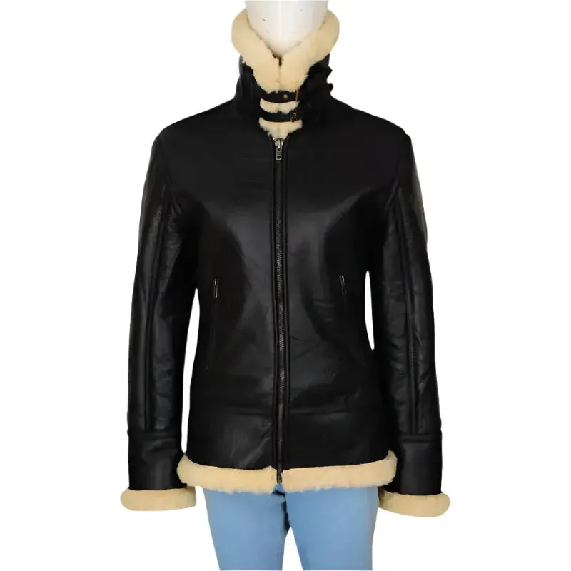 Women's Black Shearling B3 Bomber Jacket - Stylish & Warm