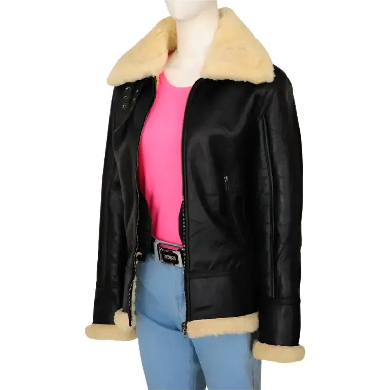 Women's Black Shearling B3 Bomber Jacket - Stylish & Warm