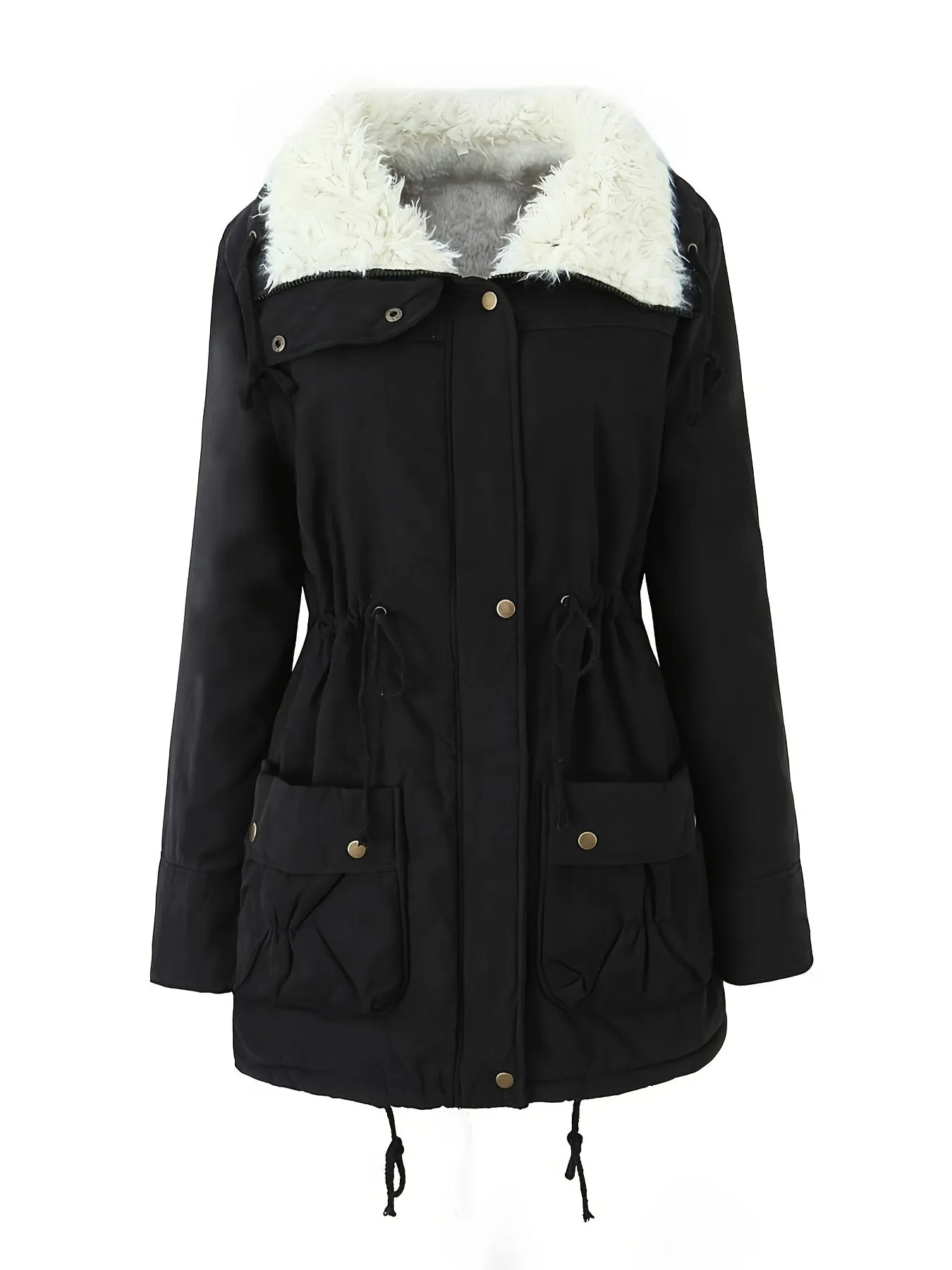 Women's Casual Midi Parka Coat, Drawstring, Winter Jacket with Pockets
