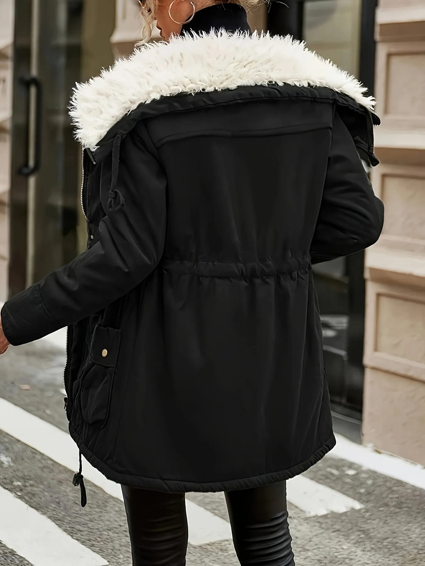 Women's Casual Midi Parka Coat, Drawstring, Winter Jacket with Pockets