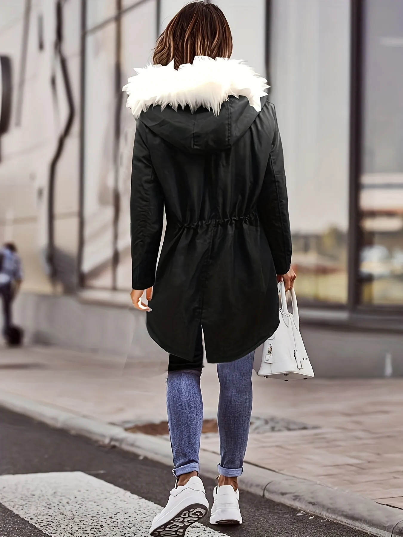 Women's Winter Parka Coat, Faux Fur Hood, Waterproof, Casual with Pockets