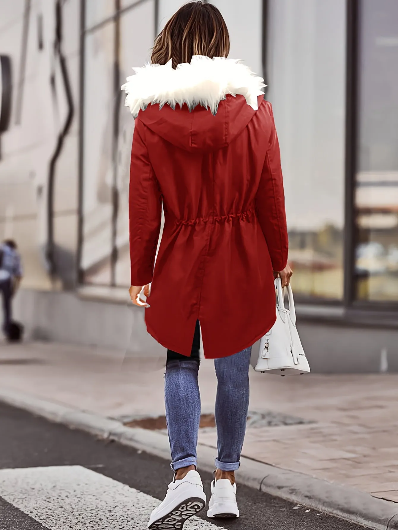 Women's Winter Parka Coat, Faux Fur Hood, Waterproof, Casual with Pockets