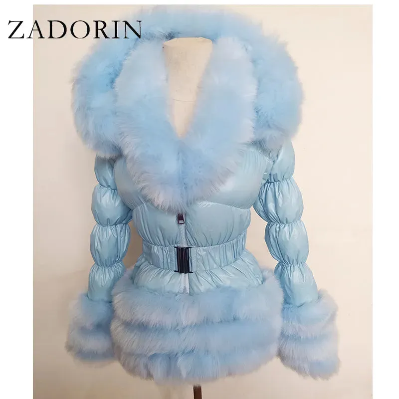 ZADORIN Winter Coat Women New Fashion Faux Fur Coat Detachable Sleeves Hood Duck Down Coats Hooded Black Puffer Jacket Outwear