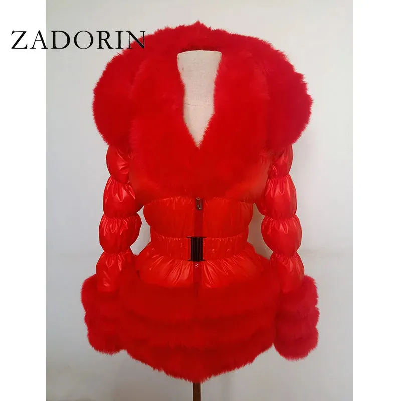 ZADORIN Winter Coat Women New Fashion Faux Fur Coat Detachable Sleeves Hood Duck Down Coats Hooded Black Puffer Jacket Outwear