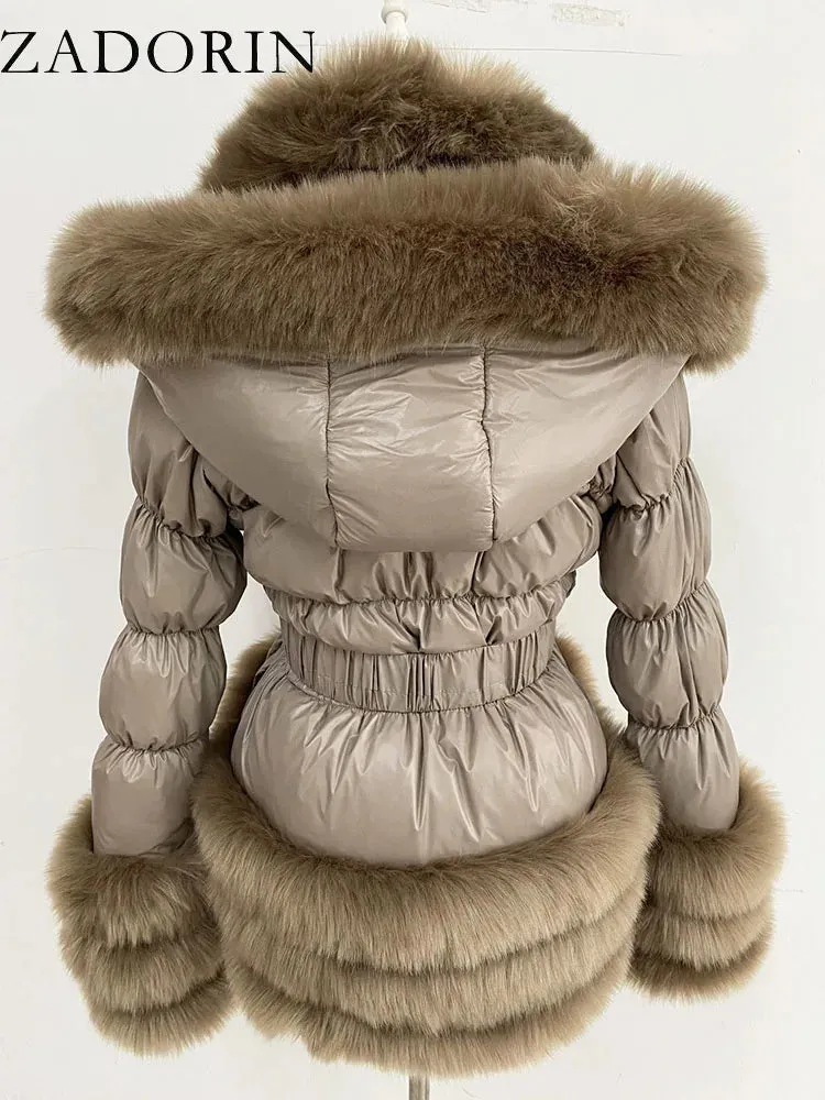 ZADORIN Winter Coat Women New Fashion Faux Fur Coat Detachable Sleeves Hood Duck Down Coats Hooded Black Puffer Jacket Outwear