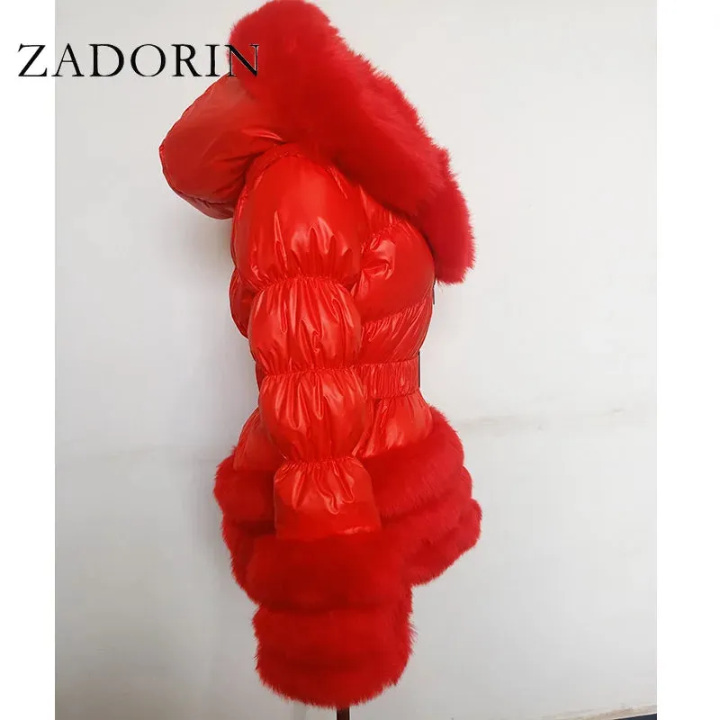 ZADORIN Winter Coat Women New Fashion Faux Fur Coat Detachable Sleeves Hood Duck Down Coats Hooded Black Puffer Jacket Outwear