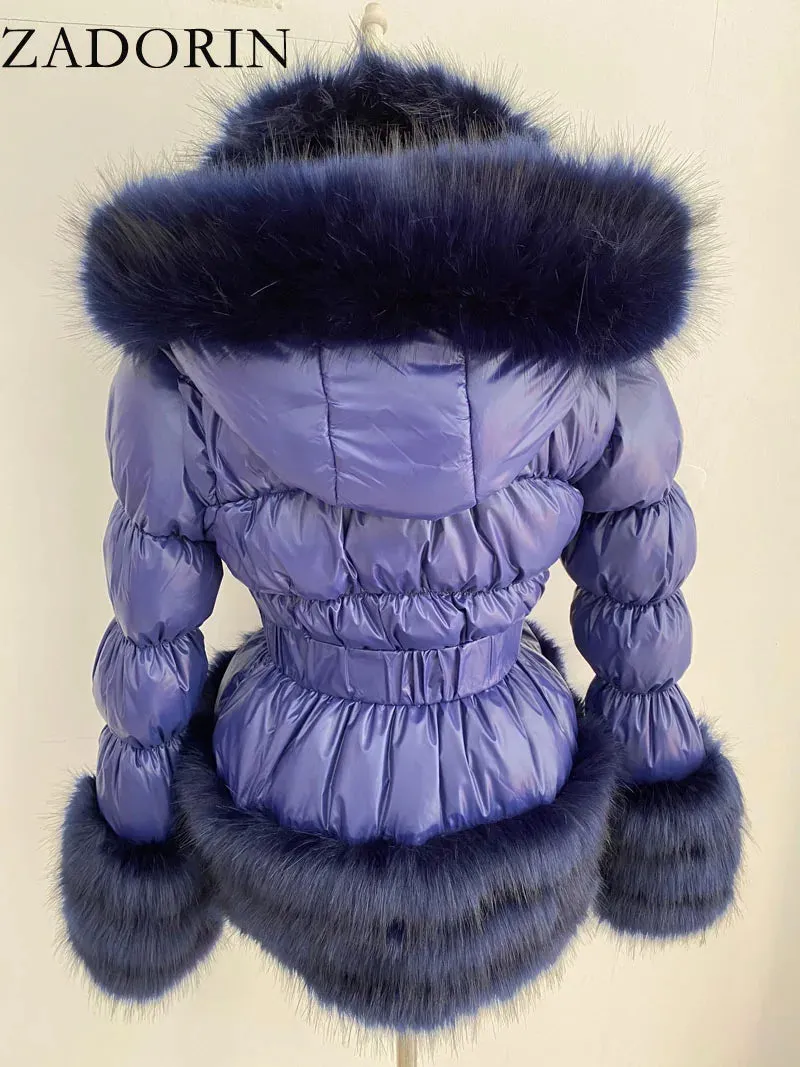 ZADORIN Winter Coat Women New Fashion Faux Fur Coat Detachable Sleeves Hood Duck Down Coats Hooded Black Puffer Jacket Outwear