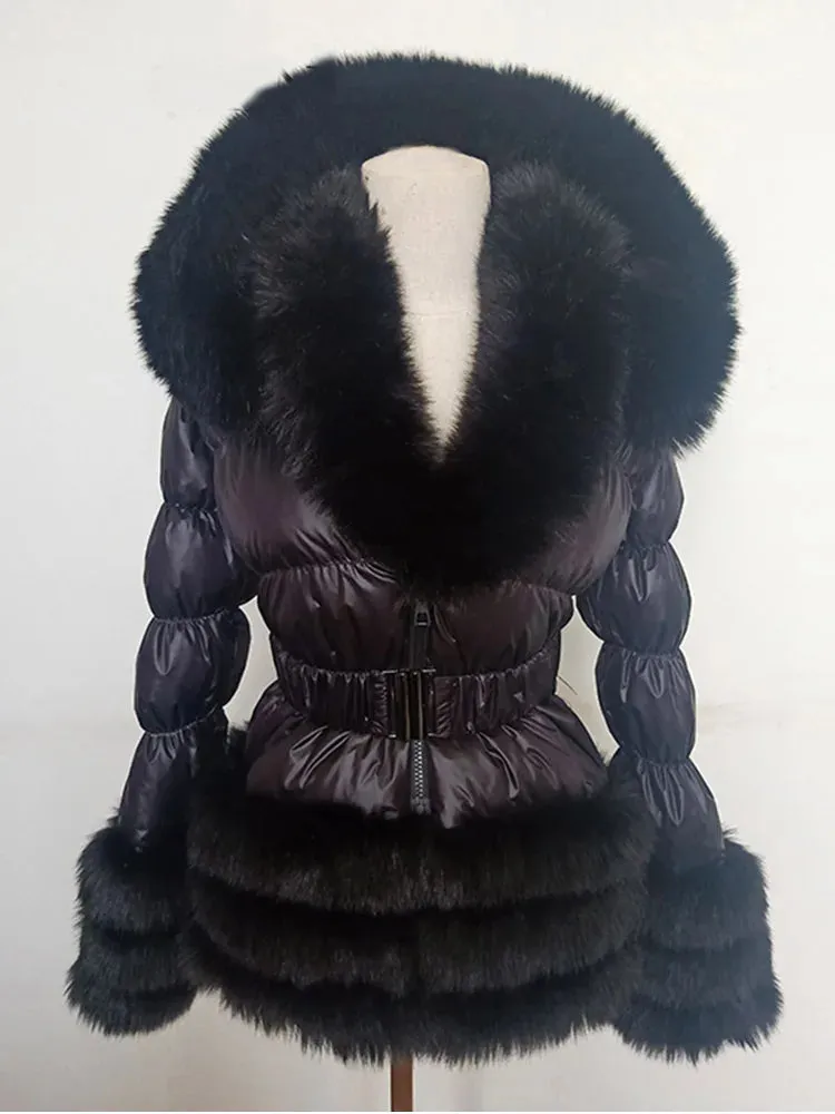 ZADORIN Winter Coat Women New Fashion Faux Fur Coat Detachable Sleeves Hood Duck Down Coats Hooded Black Puffer Jacket Outwear
