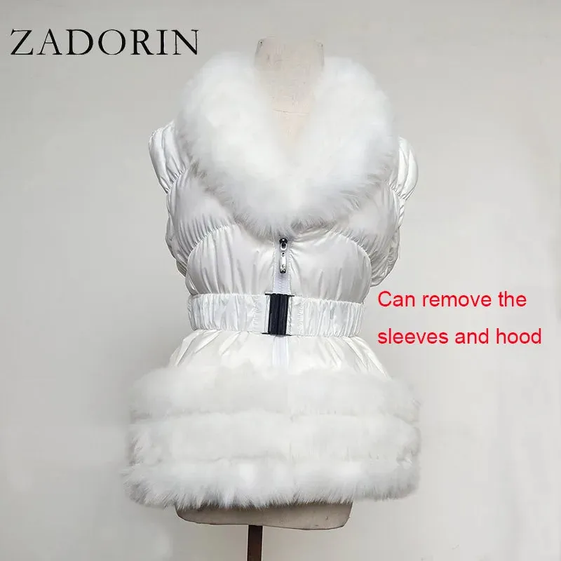 ZADORIN Winter Coat Women New Fashion Faux Fur Coat Detachable Sleeves Hood Duck Down Coats Hooded Black Puffer Jacket Outwear