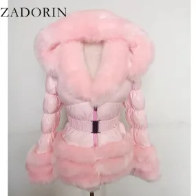 ZADORIN Winter Coat Women New Fashion Faux Fur Coat Detachable Sleeves Hood Duck Down Coats Hooded Black Puffer Jacket Outwear